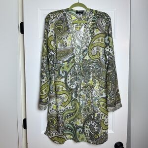 Athleta Cotton-Silk Paisley Print Dress with Drawstring Waist.  Size Large